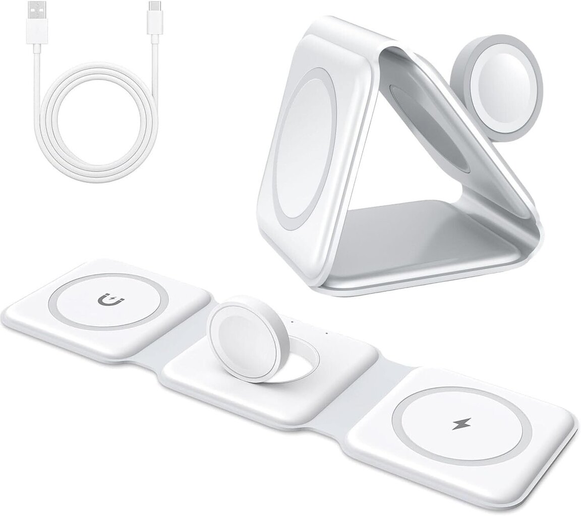 3 in 1 -latausasema Apple-laitteille 20 W:n kokoontaitettava Mag-Safe-laturi Travel Wireless -laturialustaan iPhone 15 14 13 12 Pro/Pro Max/Plus/Mini AirPods 2/3/Pro iWatch Ultra/8/7/SE/6/ 5/4/3/2 hinta ja tiedot | Paristolaturit | hobbyhall.fi