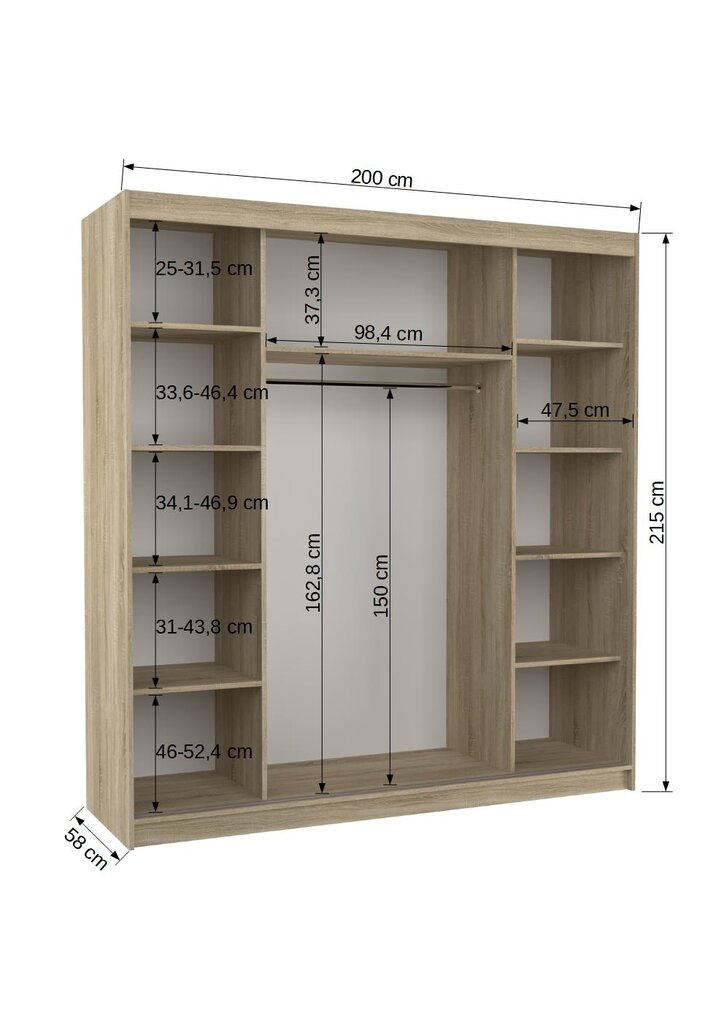 ADRK Furniture Dalmatia-vaatekaappi, valkoinen hinta ja tiedot | Kaapit | hobbyhall.fi