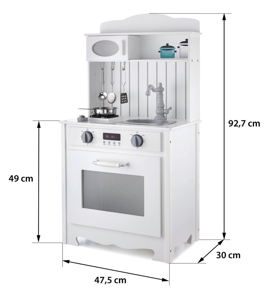 Valkoinen puinen keittiö, jossa esiliina, tarvikkeet ja LED-lamppu hinta ja tiedot | Tyttöjen lelut | hobbyhall.fi