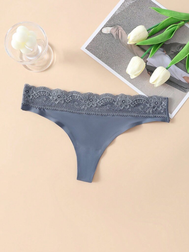 Contrast Lace No Show Thong·Blue·L hinta ja tiedot | Naisten sandaalit ja tossut | hobbyhall.fi