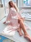 Fuzzy Trim Belted Satin Robe·Baby Pink·M hinta ja tiedot | Naisten kylpytakit | hobbyhall.fi