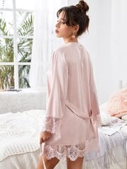 Ripsien pitsikoristelu Self Belted Satin Night Robe·Baby Pink·L hinta ja tiedot | Naisten kylpytakit | hobbyhall.fi