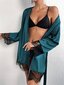 Ripsien pitsikoristelu Self Belted Satin Night Robe·Teal Blue·L hinta ja tiedot | Naisten kylpytakit | hobbyhall.fi