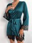 Ripsien pitsikoristelu Self Belted Satin Night Robe·Teal Blue·M hinta ja tiedot | Naisten kylpytakit | hobbyhall.fi