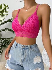 Floral Lace Scallop Trim Bralette·Hot Pink·M hinta ja tiedot | Rintaliivit | hobbyhall.fi