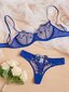 Embroidery Mesh Underwire Alusvaatteet Set·Blue·L hinta ja tiedot | Rintaliivit | hobbyhall.fi