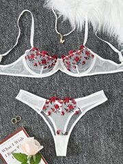 Embroidery Mesh Underwire Alusvaatteet Set·White·M hinta ja tiedot | Rintaliivit | hobbyhall.fi