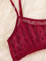 Polka Dot Mesh Frill Trim Alusvaatteet Set·Burgundy·L hinta ja tiedot | Rintaliivit | hobbyhall.fi