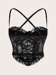 Goth Contrast Lace Criss Cross Bralette·Black·XS hinta ja tiedot | Rintaliivit | hobbyhall.fi