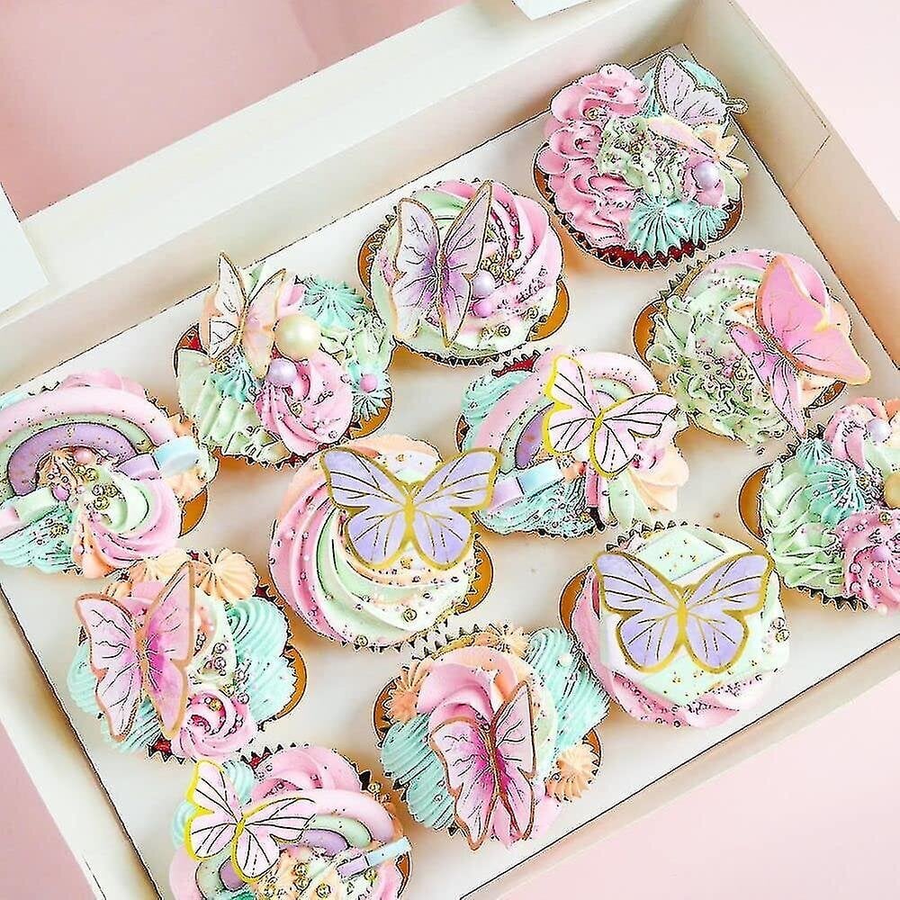 100 kpl perhoskakun päällinen glitter perhoskakun päällinen, cupcake-koriste syntymäpäiväksi hinta ja tiedot | Uunivuoat ja leivontavälineet | hobbyhall.fi