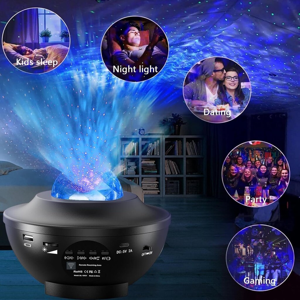 Galaxy star -projektori, nebula LED-yövalo huoneen sisustamiseen, valtameren aaltotähtitaivaan valoprojektori makuuhuoneen kotiteatteriin kaukosäätimellä ja bluetooth-kaiuttimella, joulu lapsille pojille tytöille aikuisille hinta ja tiedot | Pöytävalaisimet | hobbyhall.fi