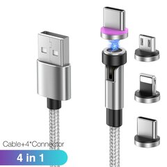 Magneettikaapeli Pikalataus Micro USB Type C 540 Pyöritettävä 3A iPhonelle Xiaomi Samsung 2m Silver hinta ja tiedot | Puhelimen lisätarvikkeet | hobbyhall.fi