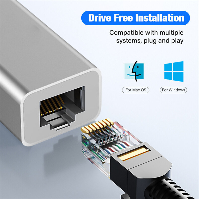 100M/1000Mbps USB 3.0 Ethernet-sovitin Type C - RJ45 Lan Thunderbolt 3 kannettavalle PC MacBook Samsung Windows -verkkokortti 1000Mbps USB RJ45 hinta ja tiedot | Puhelimen lisätarvikkeet | hobbyhall.fi