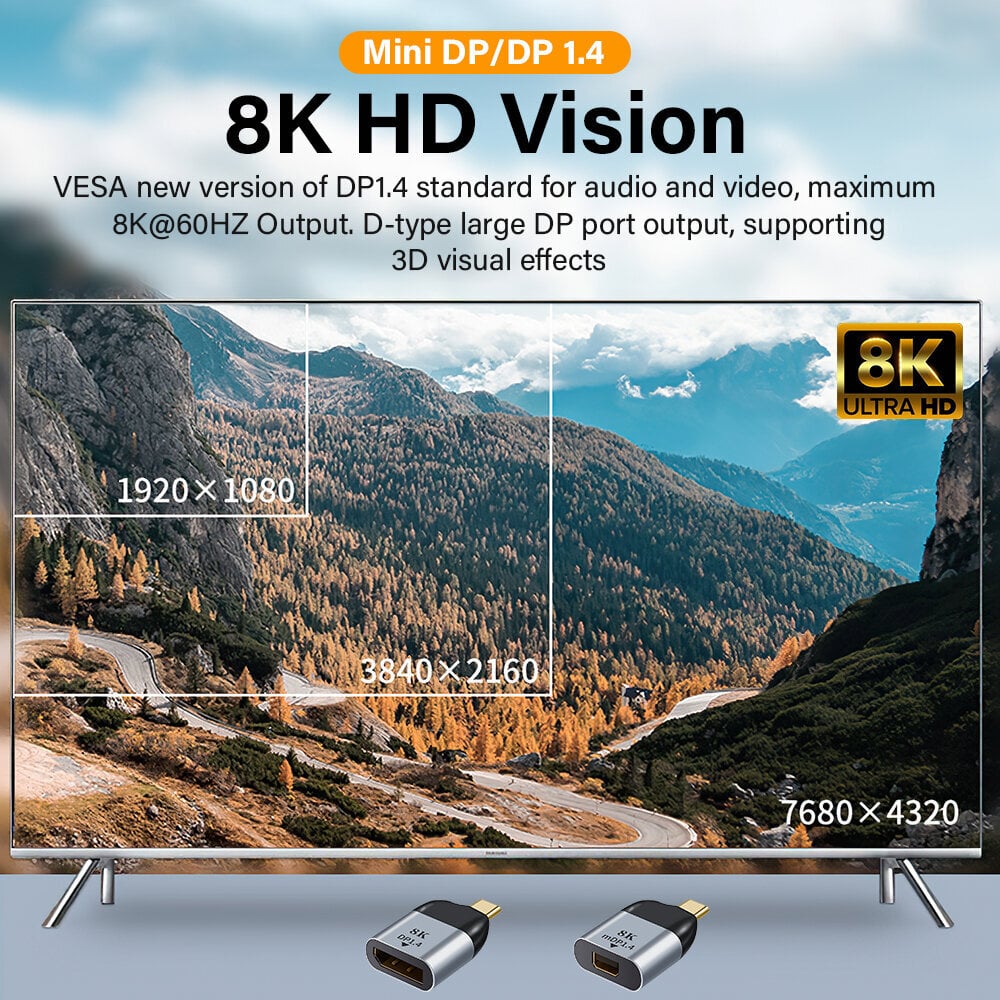 8K USB C - HDMI -videomuunnin Tuki VGA DP Mini DP 4K 8k 60 Hz USB C 3.1 Type C -sovitin Samsung Huawei MacBook Type C - Mini DP:lle hinta ja tiedot | Kaapelit ja adapterit | hobbyhall.fi