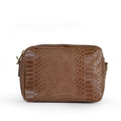 Snake Skin Textured Nahka Crossbody Bag 2 vetoketjua Tummanruskea hinta ja tiedot | Tietokonelaukut | hobbyhall.fi