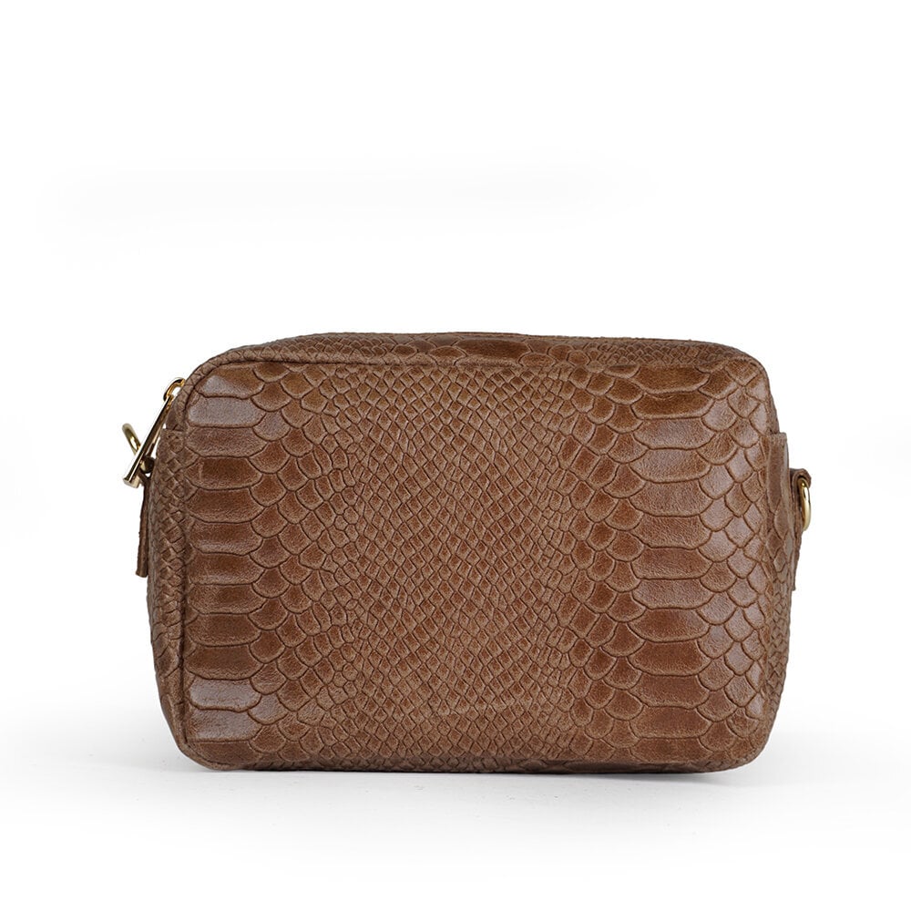 Snake Skin Textured Nahka Crossbody Bag 2 vetoketjua Tummanruskea hinta ja tiedot | Tietokonelaukut | hobbyhall.fi