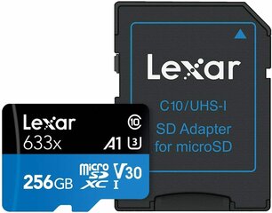 Lexar High-Performance 633x UHS-I micro SDXC, 256 GB, Class 10, U3, V30, A1, 45 MB hinta ja tiedot | Puhelimen muistikortit | hobbyhall.fi