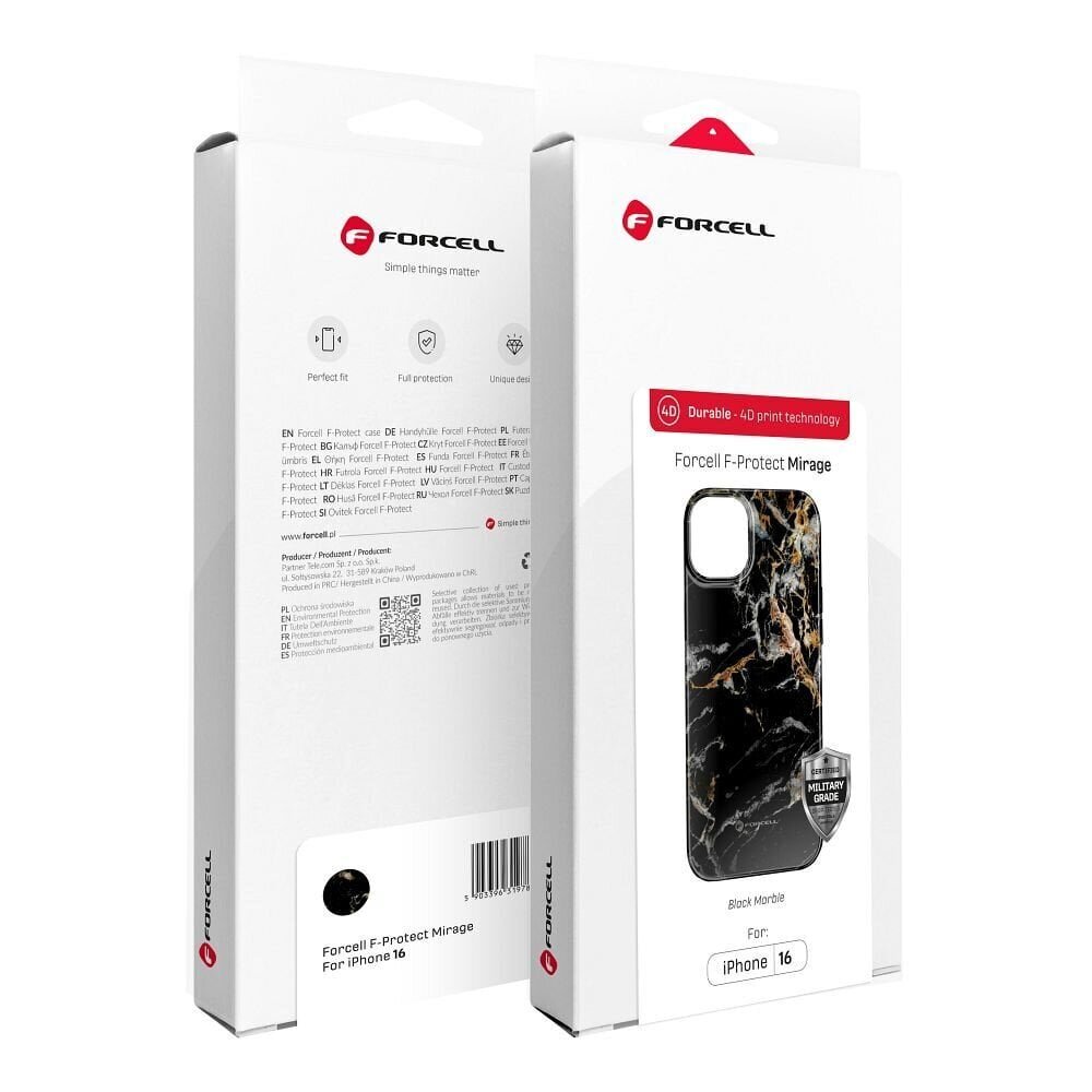 Forcell F-Protect Mirage MagSafe iPhone 16 Plus - Musta marmori hinta ja tiedot | Puhelimen kuoret ja kotelot | hobbyhall.fi