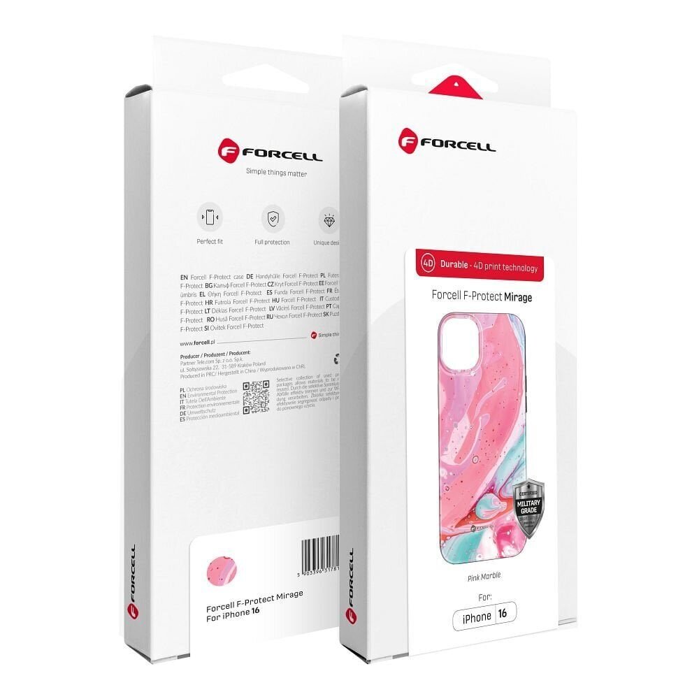 Forcell F-Protect Mirage MagSafe iPhone 16 Plus - Vaaleanpunainen marmori hinta ja tiedot | Puhelimen kuoret ja kotelot | hobbyhall.fi