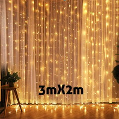 (3mx2m lämmin valkoinen) 3M joulukoristeen LED Keiju String verhovalot Garland Festoon joulukoristeita kotiin Uusi vuosi 2023 Joulu 2022 Navidad hinta ja tiedot | Joulukoristeet | hobbyhall.fi