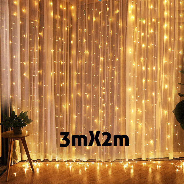 (3mx2m lämmin valkoinen) 3M joulukoristeen LED Keiju String verhovalot Garland Festoon joulukoristeita kotiin Uusi vuosi 2023 Joulu 2022 Navidad hinta ja tiedot | Joulukoristeet | hobbyhall.fi