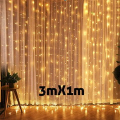 (3mx1m lämmin valkoinen) 3M joulukoristeen LED Keiju String Verhovalot Garland Festoon Joulukoristeet kotiin Uusi vuosi 2023 Joulu 2022 Navidad hinta ja tiedot | Joulukoristeet | hobbyhall.fi