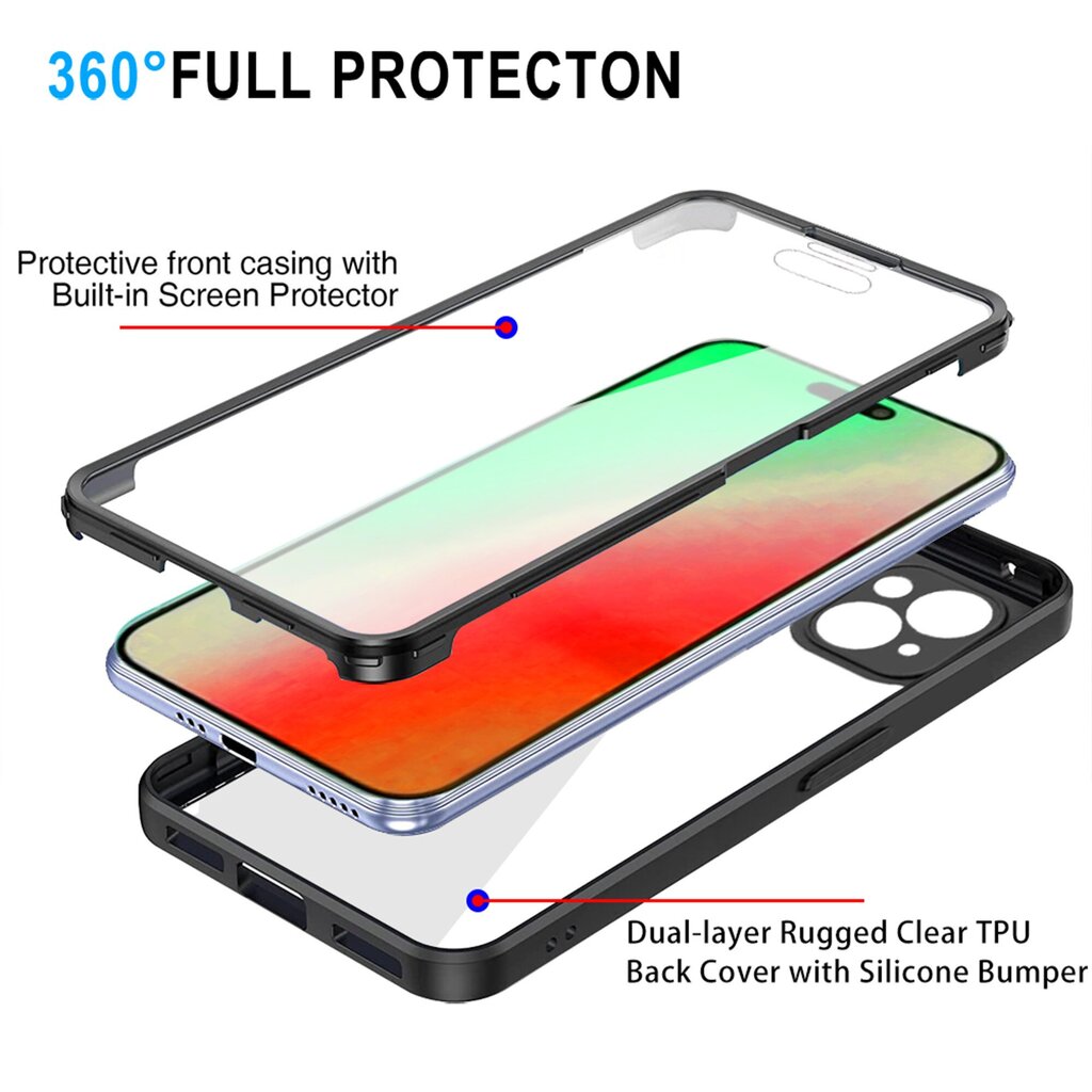 Omo 360° koko vartaloa suojaava iskunkestävä puhelinkuoren suojakuori 15 Plus Dual Layer Protection -puhelimelle hinta ja tiedot | Puhelimen kuoret ja kotelot | hobbyhall.fi