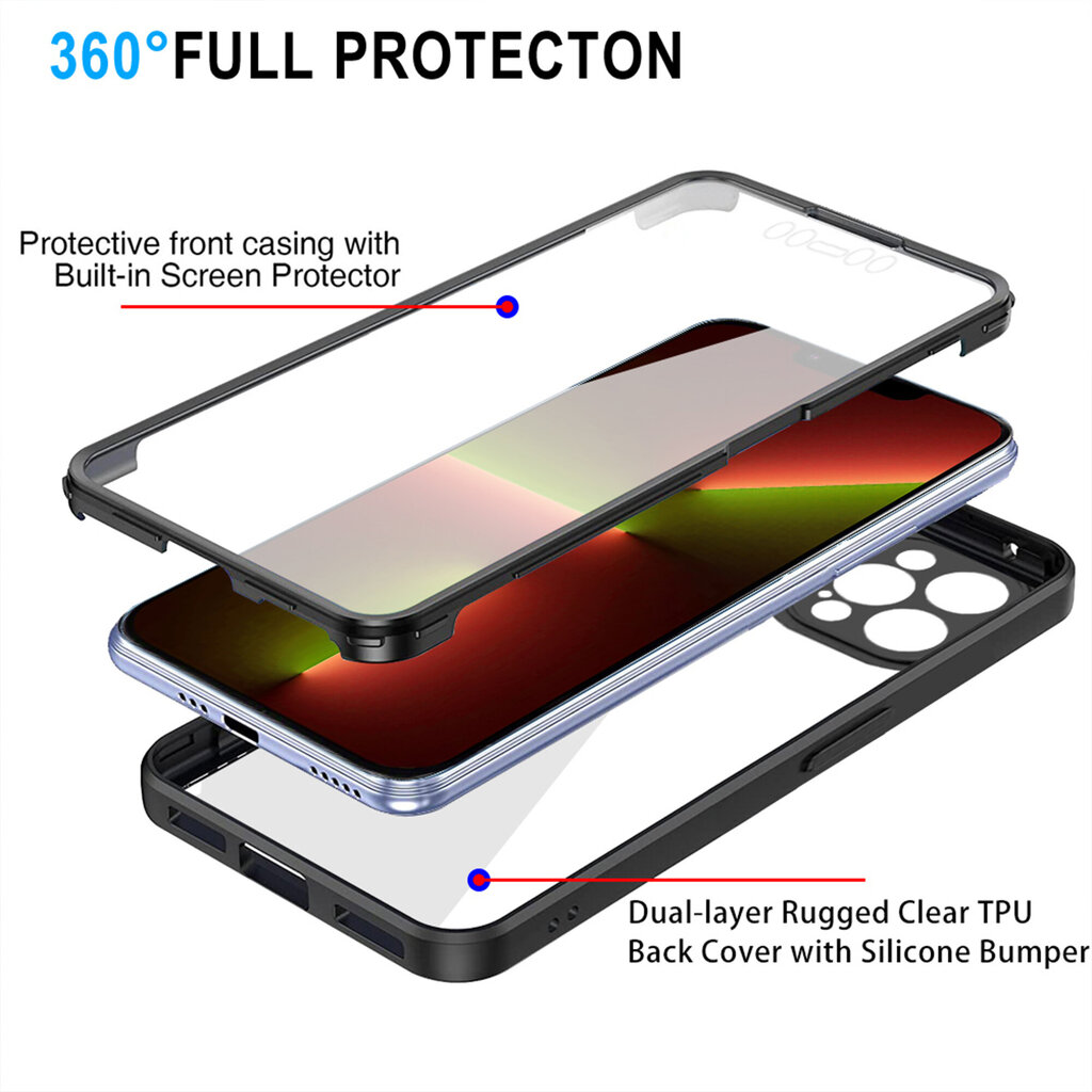 Omo 360° koko vartaloa suojaava iskunkestävä puhelinkuoren suojakuori 14 Pro Dual Layer Protection -puhelimelle hinta ja tiedot | Puhelimen kuoret ja kotelot | hobbyhall.fi