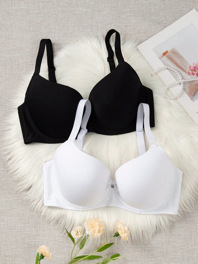 Plus 2kpl Solid Underwire Push Up Bra·mustavalkoinen·95E hinta ja tiedot | Naisten aluspaidat | hobbyhall.fi