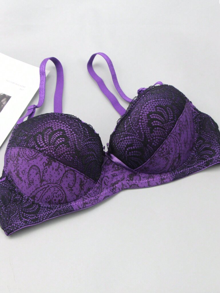 Ranskalaistyylinen värillinen lohkopitsi Patchwork Peasleeves kukkaprintti Sexy Bra·Purppura·95C hinta ja tiedot | Naisten aluspaidat | hobbyhall.fi