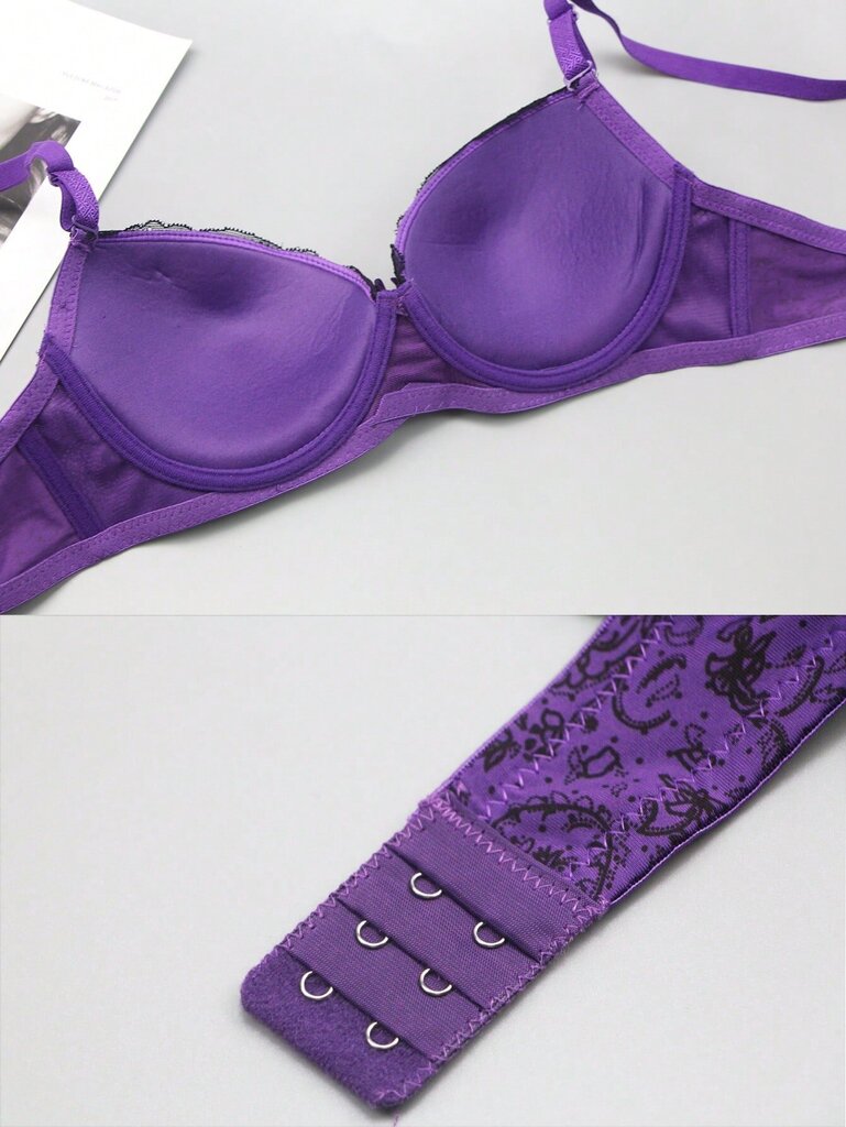 Ranskalaistyylinen värillinen lohkopitsi Patchwork Peasleeves kukkaprintti Sexy Bra·Purple·95E hinta ja tiedot | Rintaliivit | hobbyhall.fi