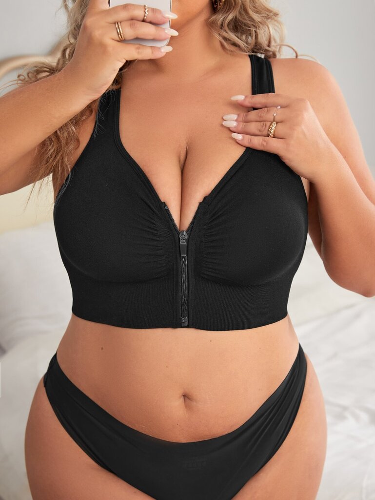 Plus Solid Zip edessä Bra·Black·2XL hinta ja tiedot | Naisten aluspaidat | hobbyhall.fi