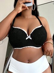 Plus kukkainen pitsirusetti edessä Underwire Bra·Black·85D hinta ja tiedot | Naisten aluspaidat | hobbyhall.fi