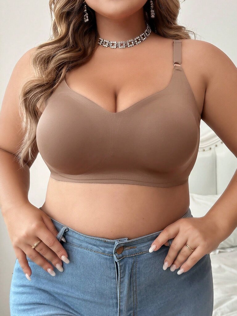 Plus Solid Wireless Bra·Coffee Brown·3XL hinta ja tiedot | Naisten aluspaidat | hobbyhall.fi