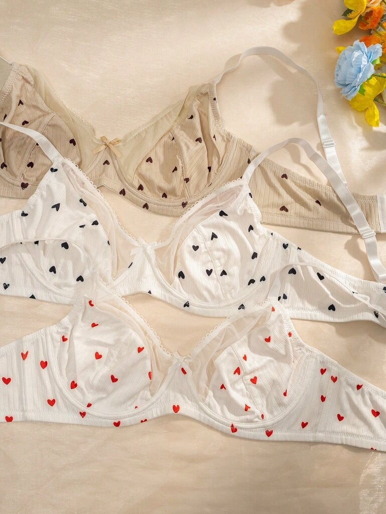 Plus 3kpl Sydänprintti Underwire Bra·Multicolor·2XL hinta ja tiedot | Naisten aluspaidat | hobbyhall.fi