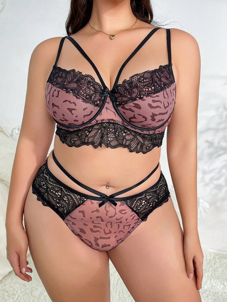 Plus Contrast Lace Underwire Alusvaatteet Set · Monivärinen · 1XL hinta ja tiedot | Naisten aluspaidat | hobbyhall.fi