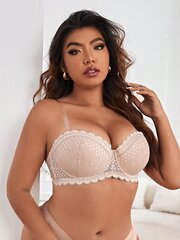 Plus Contrast Lace Scallop Trim Bra·Aprikoosi·100D hinta ja tiedot | Naisten aluspaidat | hobbyhall.fi