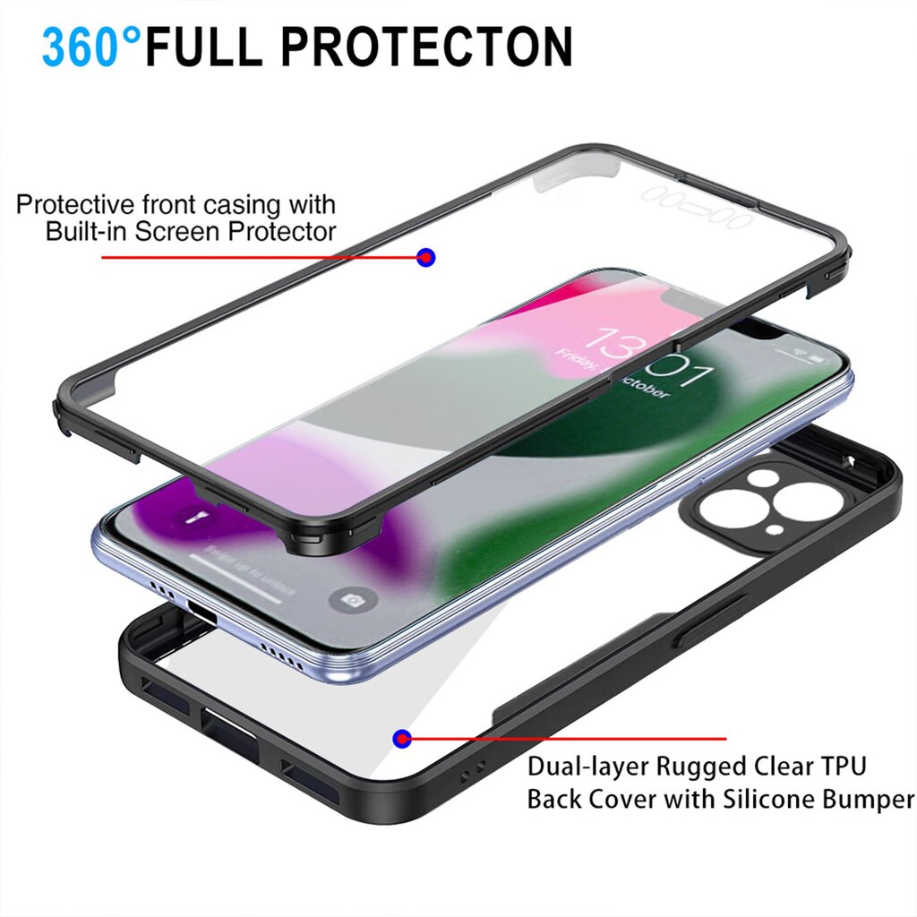 Omo 360° koko vartaloa suojaava iskunkestävä puhelinkuoren suojakuori 14 Plus Dual Layer Protection -puhelimelle hinta ja tiedot | Puhelimen kuoret ja kotelot | hobbyhall.fi