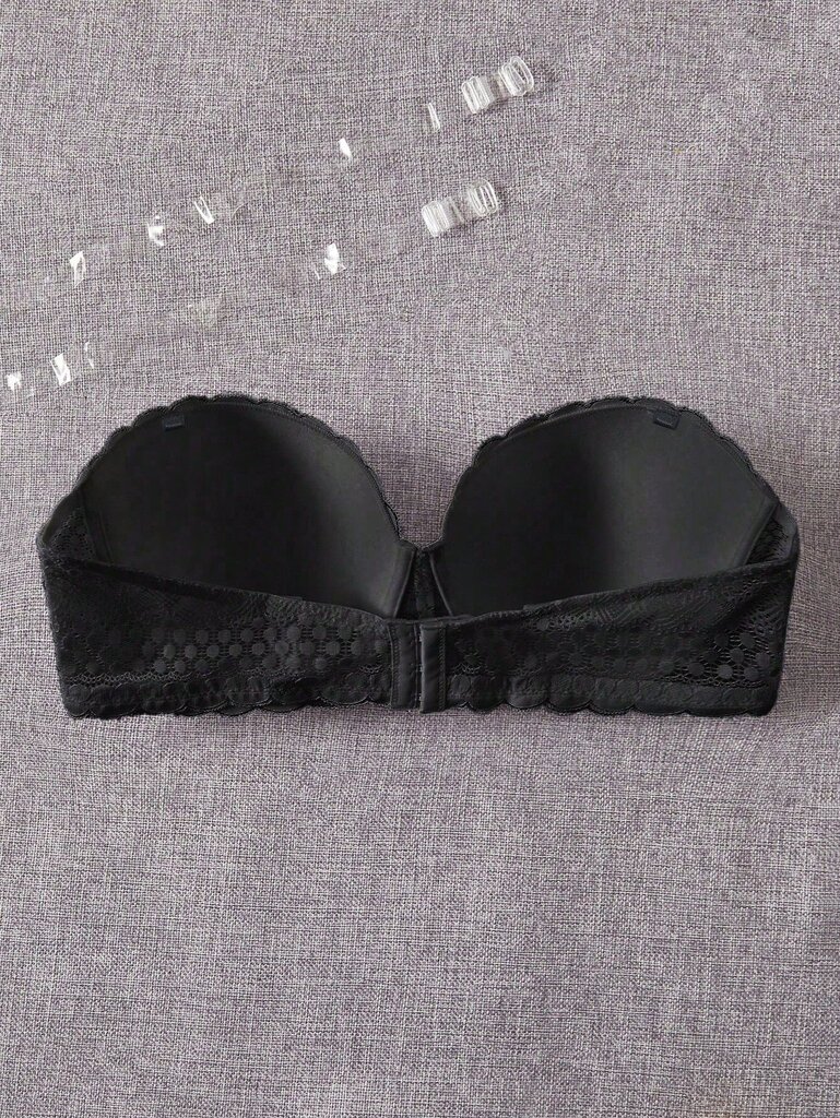 Plus Contrast Lace Scallop Trim Bra·Musta·105D hinta ja tiedot | Naisten aluspaidat | hobbyhall.fi