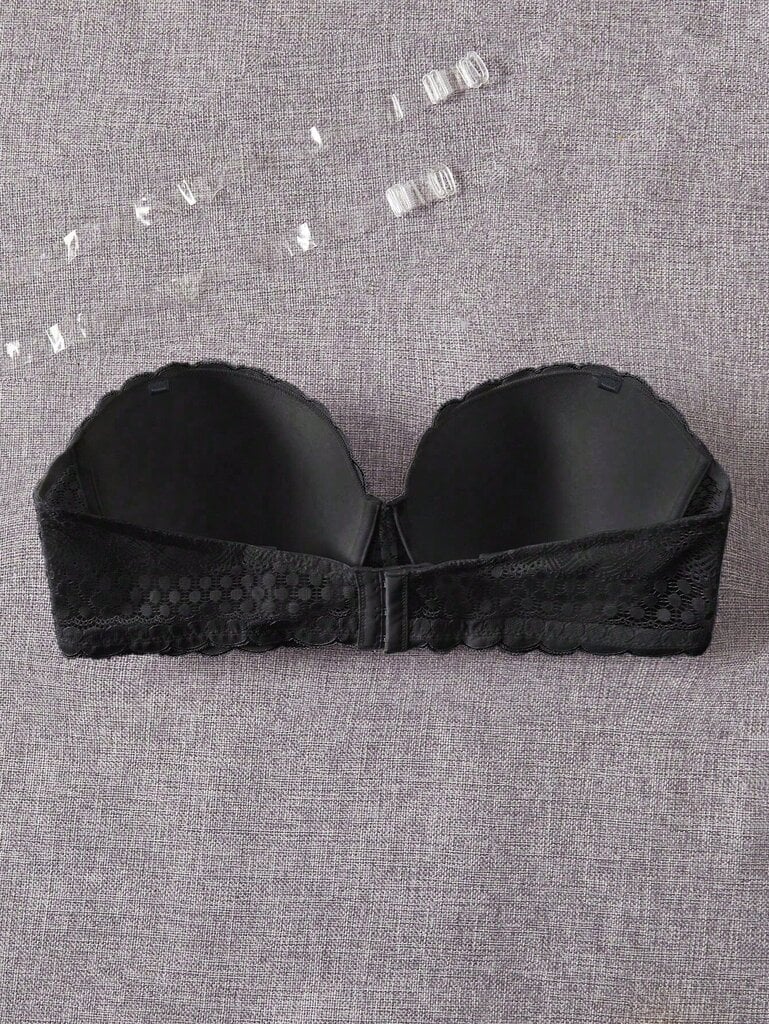 Plus Contrast Lace Scallop Trim Bra·Musta·85C hinta ja tiedot | Naisten aluspaidat | hobbyhall.fi