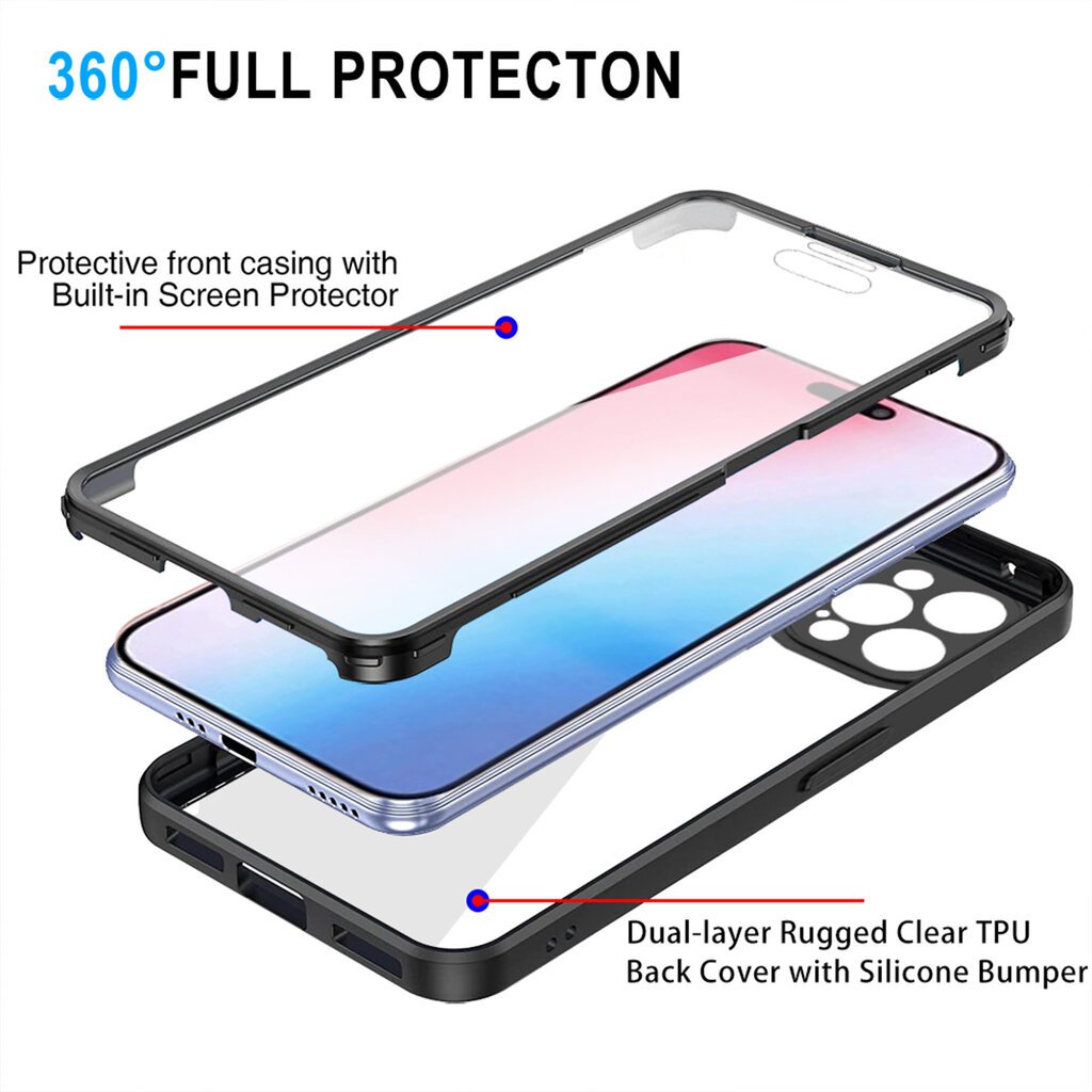 Omo 360° koko vartaloa suojaava iskunkestävä puhelinkuoren suojakuori 15 Pro Max Dual Layer Protection -puhelimelle hinta ja tiedot | Puhelimen kuoret ja kotelot | hobbyhall.fi