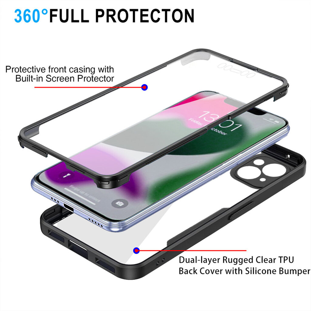 Omo 360° koko vartaloa suojaava iskunkestävä puhelinkuoren suojakuori 14 Dual Layer Protection -puhelimelle hinta ja tiedot | Puhelimen kuoret ja kotelot | hobbyhall.fi