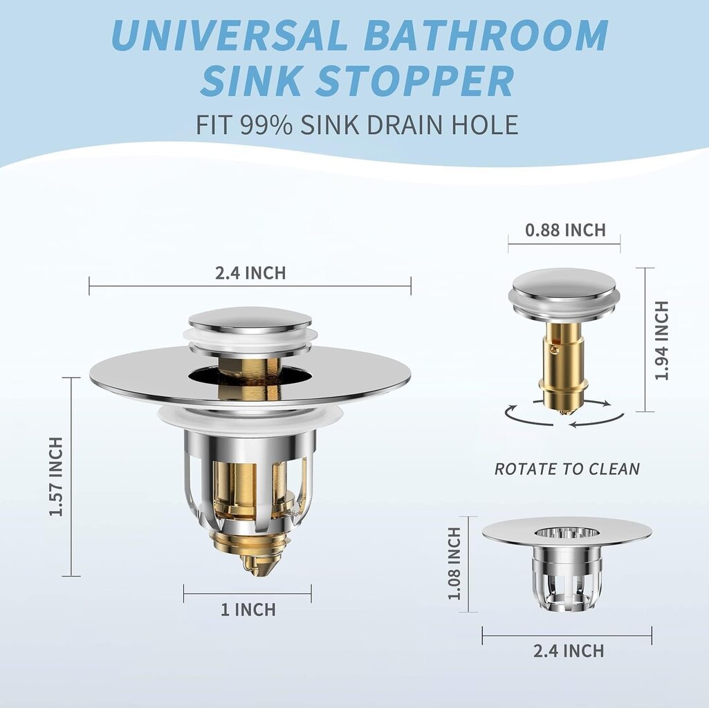 Universaali 2 in 1 kylpyhuoneen pesualtaan tulppa, Pop Up kylpyhuoneen pesualtaan viemärisuodatin, kylpyhuoneen tyhjennystulpan pesuallastulppa 1,06"-1,65" pesualtaan tyhjennysreikille hinta ja tiedot | Kylpyhuoneen sisustus | hobbyhall.fi