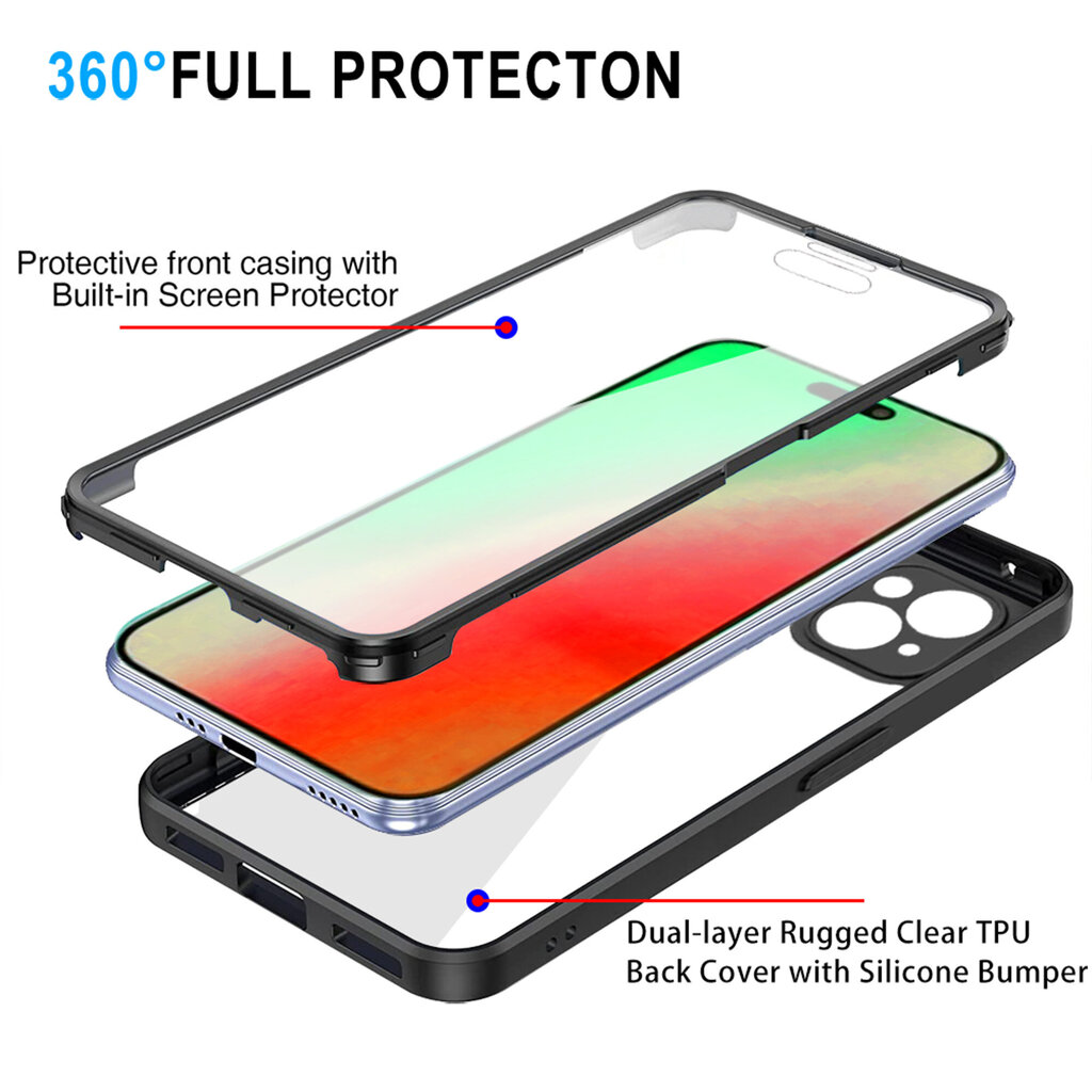 Omo 360° koko vartaloa suojaava iskunkestävä puhelinkuoren suojakuori 15 Plus Dual Layer Protection -puhelimelle hinta ja tiedot | Puhelimen kuoret ja kotelot | hobbyhall.fi