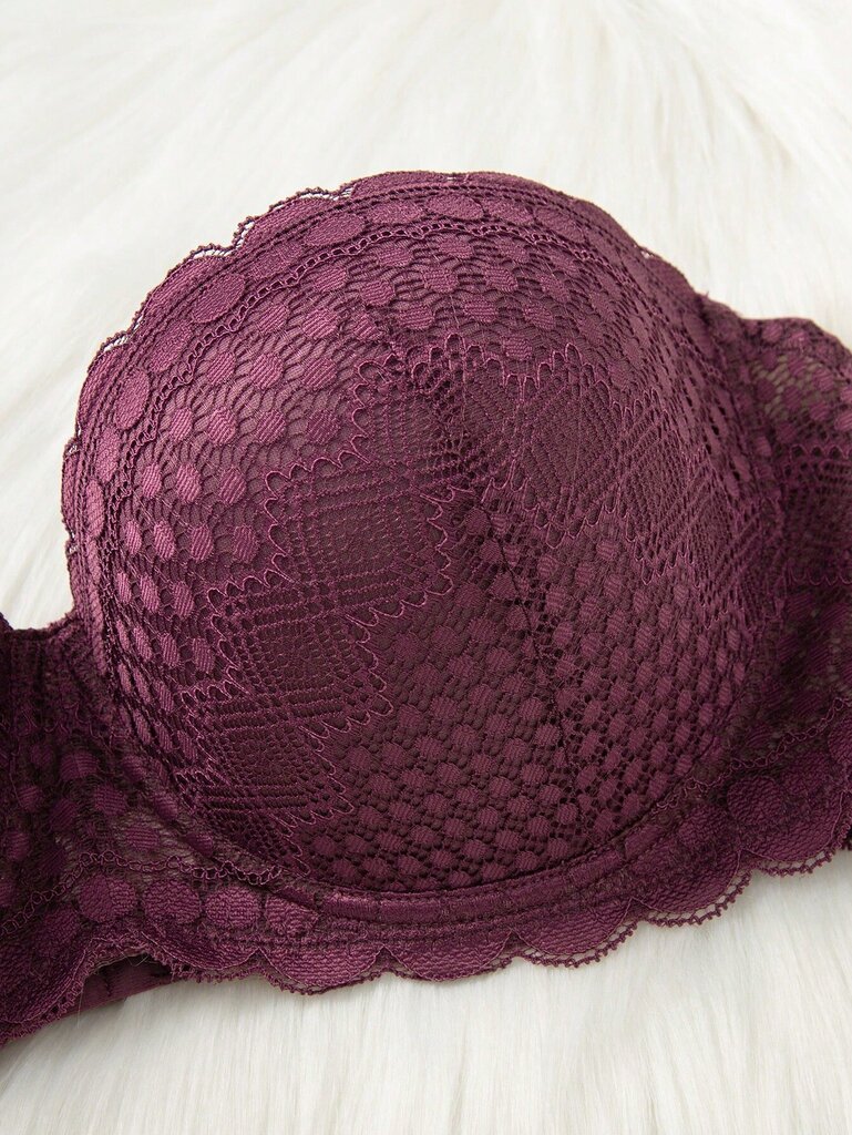 Plus Contrast Lace Scallop Trim Bra·Purple·110D hinta ja tiedot | Rintaliivit | hobbyhall.fi