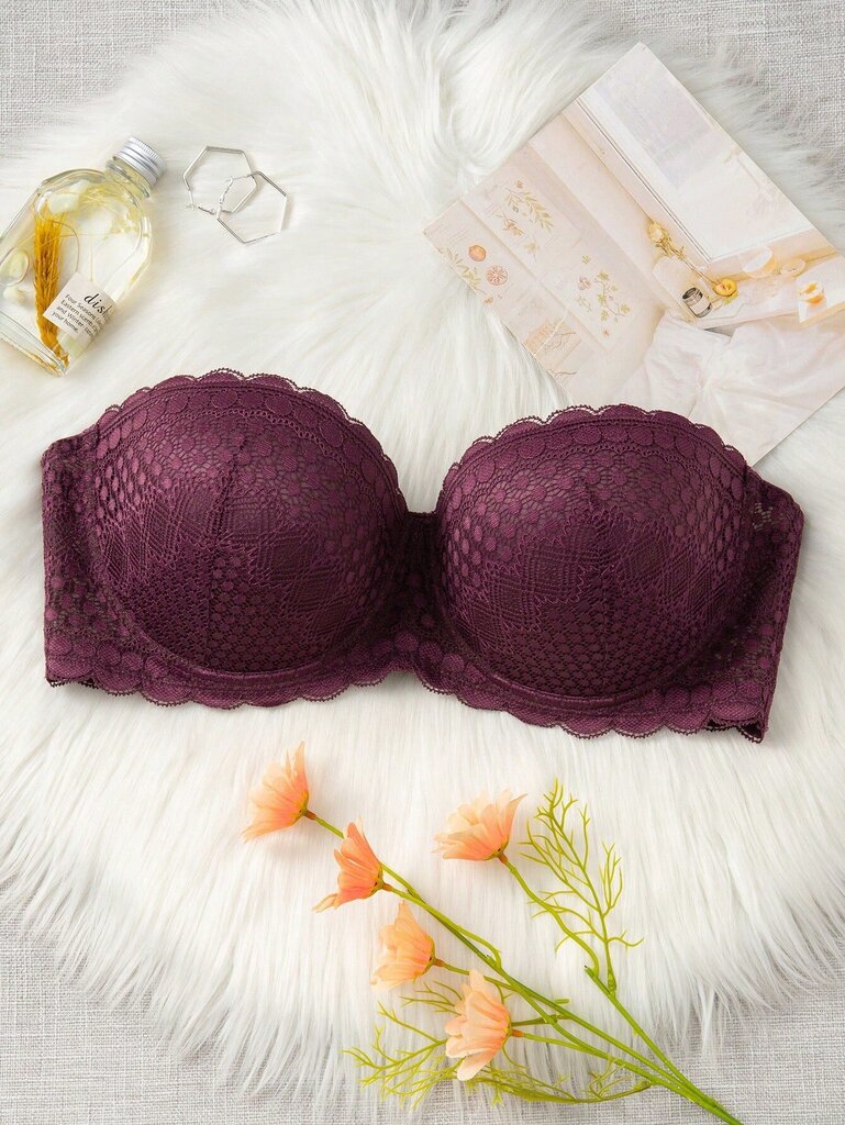 Plus Contrast Lace Scallop Trim Bra·Purple·110D hinta ja tiedot | Rintaliivit | hobbyhall.fi