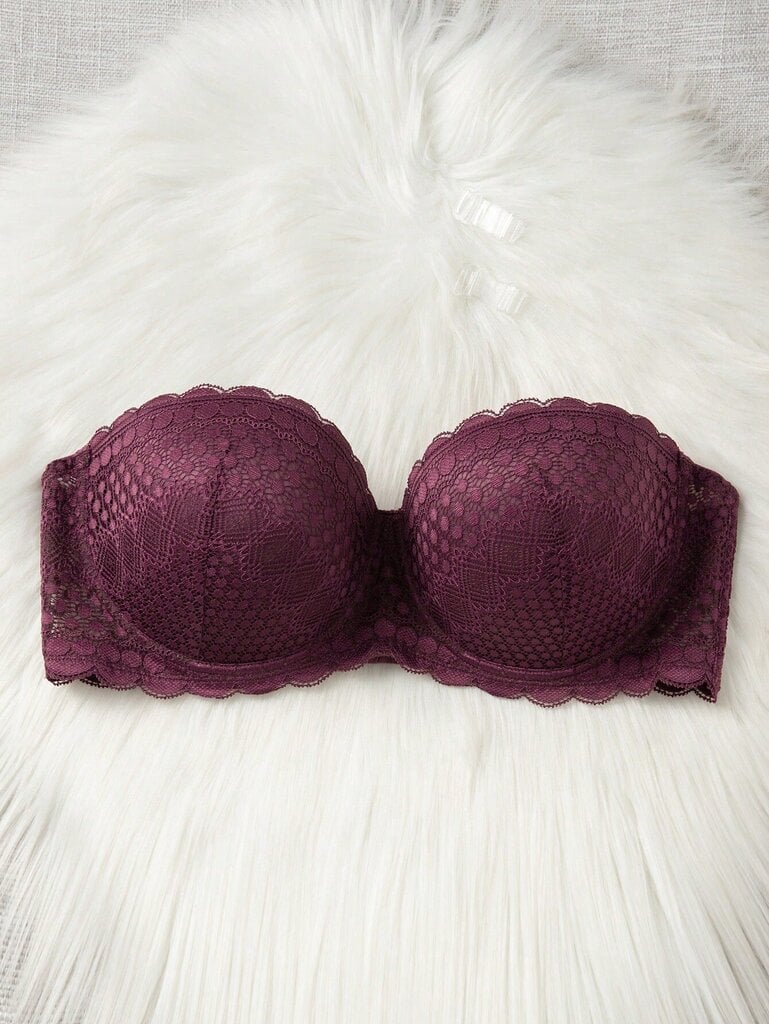 Plus Contrast Lace Scallop Trim Bra·Purple·85C hinta ja tiedot | Naisten aluspaidat | hobbyhall.fi