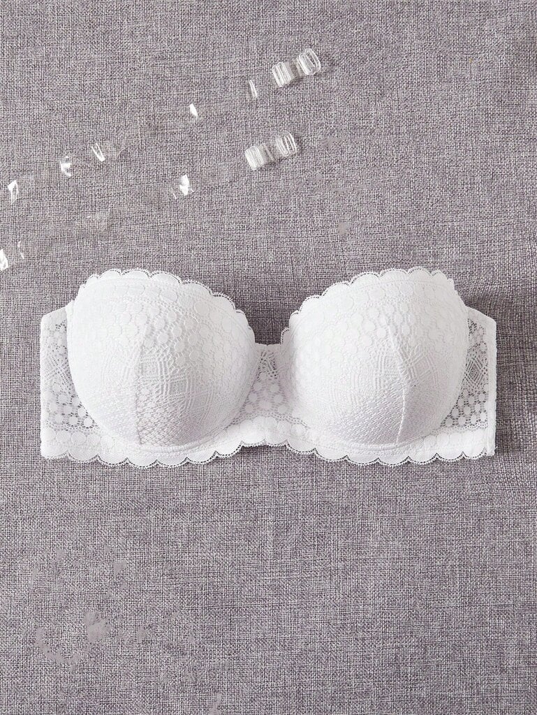 Plus Contrast Lace Scallop Trim Bra·White·85C hinta ja tiedot | Naisten aluspaidat | hobbyhall.fi