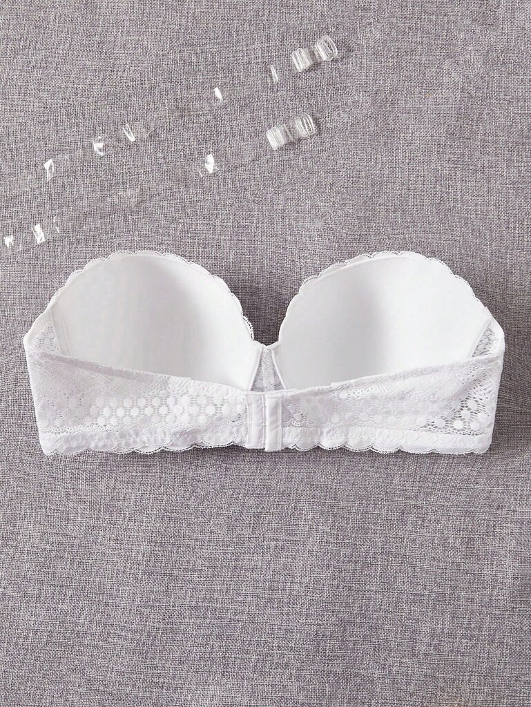 Plus Contrast Lace Scallop Trim Bra·White·85C hinta ja tiedot | Naisten aluspaidat | hobbyhall.fi