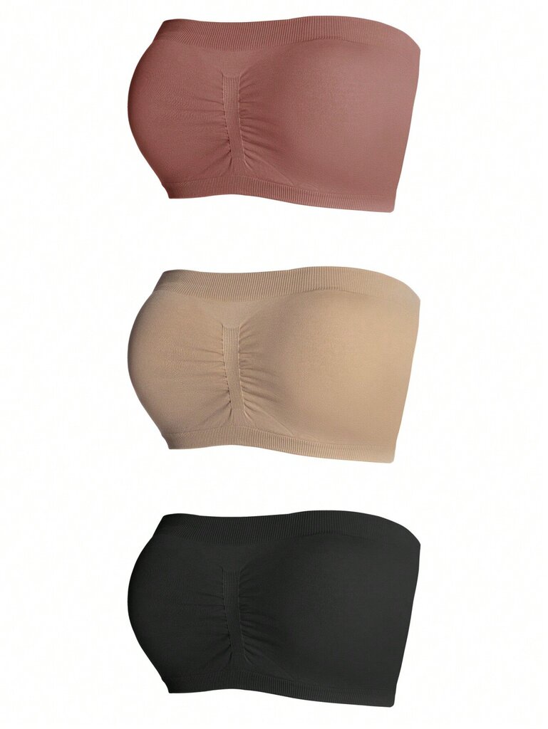 3 kpl Plus Size Yksivärinen laskostettu Bandeau Bra·Multicolor·2XL hinta ja tiedot | Naisten aluspaidat | hobbyhall.fi